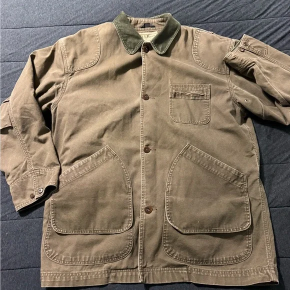 L.L. Bean Brown Canvas Field Coat With Corduroy Collar and Removable Lining - Picture 2 of 11